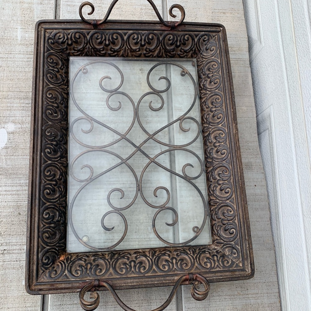 Southern Living at Home Napa Tray w/ Glass Insert Scroll Metal Serving Tray - Picture 4 of 16